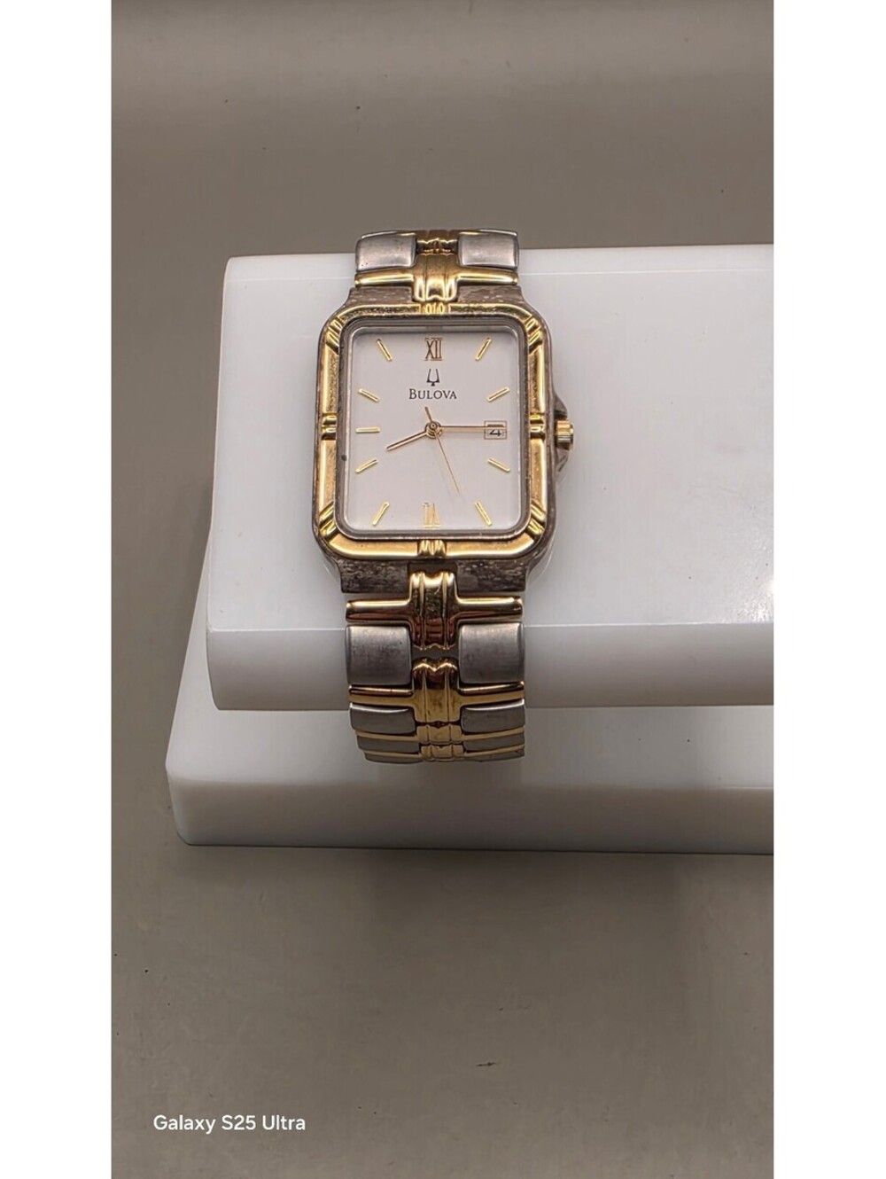 Vintage Working Bulova Two Tone Rectangular Quartz Watch